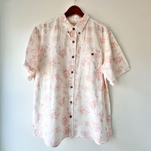 Linen Floral Men’s XL WEATHERPROOF Vintage Dusted Clay Button Down Shirt - Picture 4 of 16